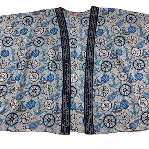 Quacker Factory Open Front Kimono Cardigan Women's Size Medium Blue Nautical